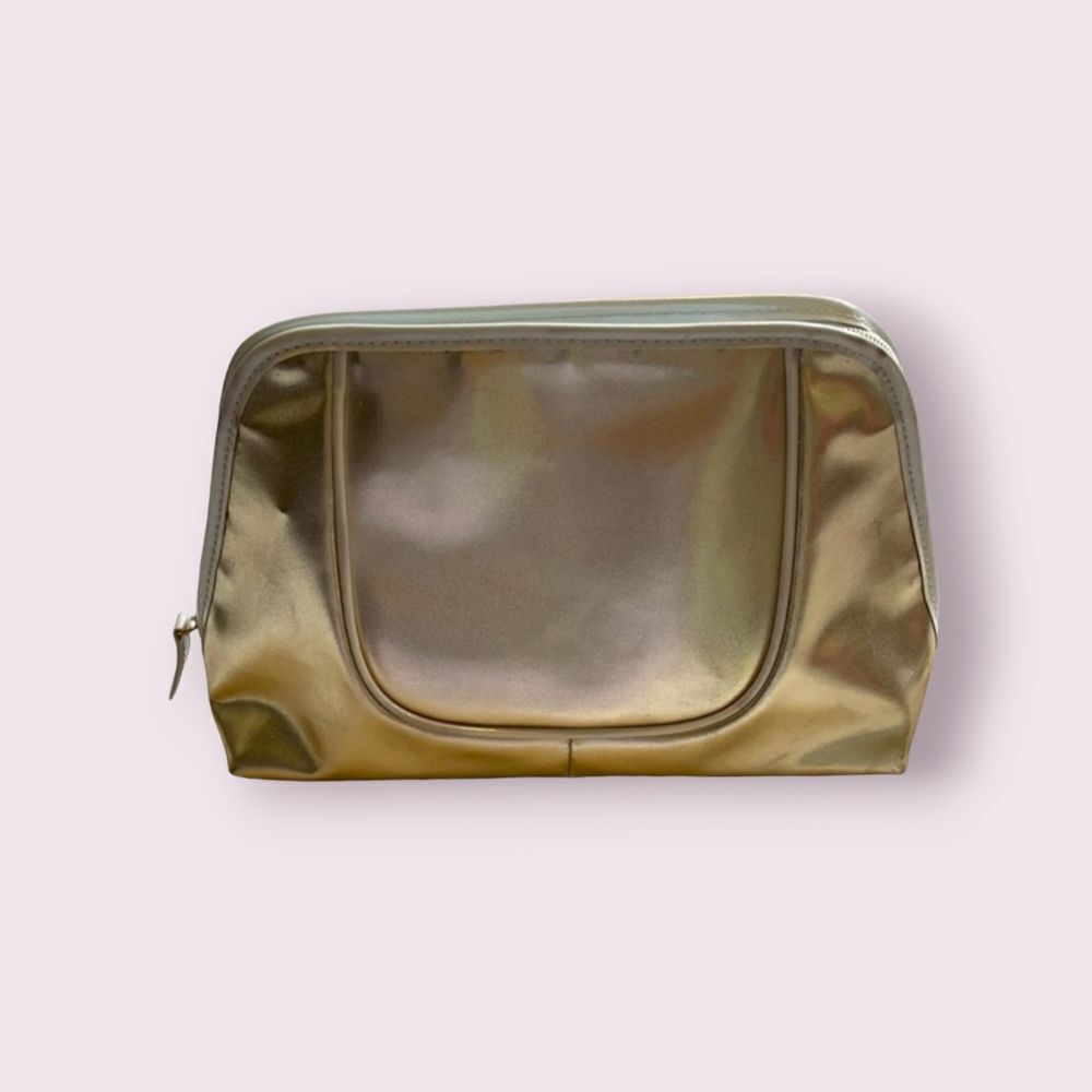 Lancôme Metallic Gold Makeup Bag Cosmetic Pouch Travel Case EUC - Picture 4 of 8